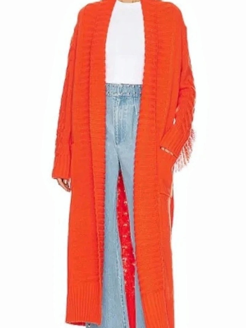 Understated leather Orange Fringe duster Cardigan